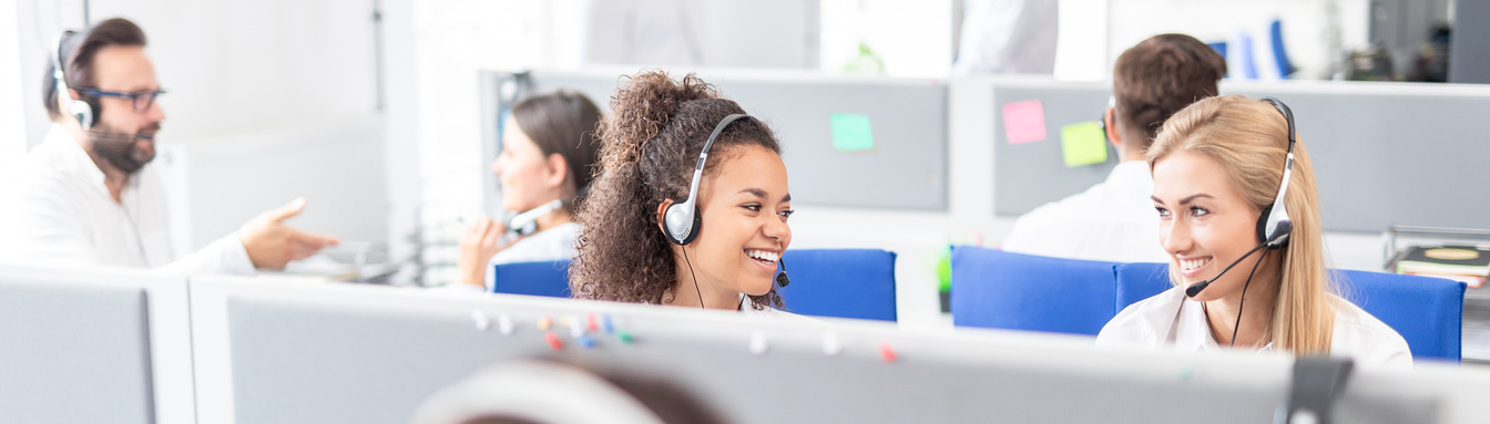 Call Center Workers Talking at Work